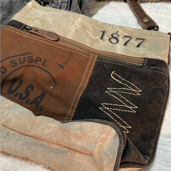 Canvas Shoulder Bag - Brown and Black by Myra Bag - Picture 4 of 11